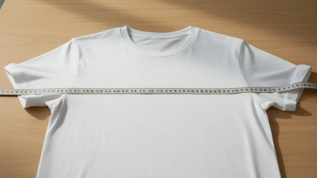 Jak zmierzyć szerokość pod pachami – poradnik prawidłowego pomiaru Pomiar centymetrem krawieckim na t-shircie pokazujący, jak zmierzyć szerokość pod pachami w odzieży.