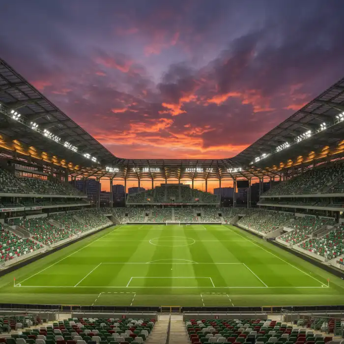 Legia stadion: Stadion Legii Warszawa im. Marszałka J. Piłsudskiego w Warszawie Nowoczesny stadion Legia stadion w Warszawie przy Łazienkowskiej oświetlony wieczorem.