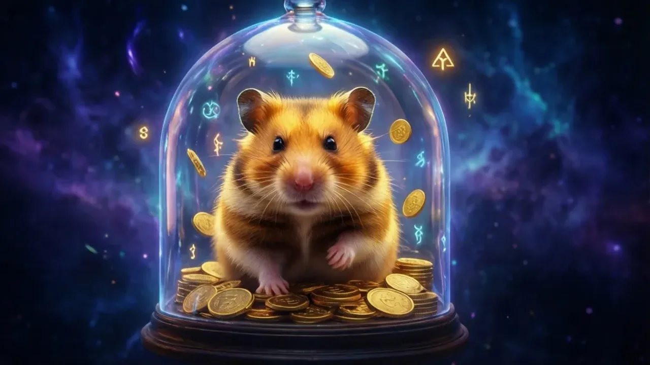 Sennik chomik: znaczenie snu o chomiku, interpretacja i symbolika snów Puszysty chomik siedzący na stosie złotych monet i kluczy, ilustrujący znaczenie snu według sennik chomik.